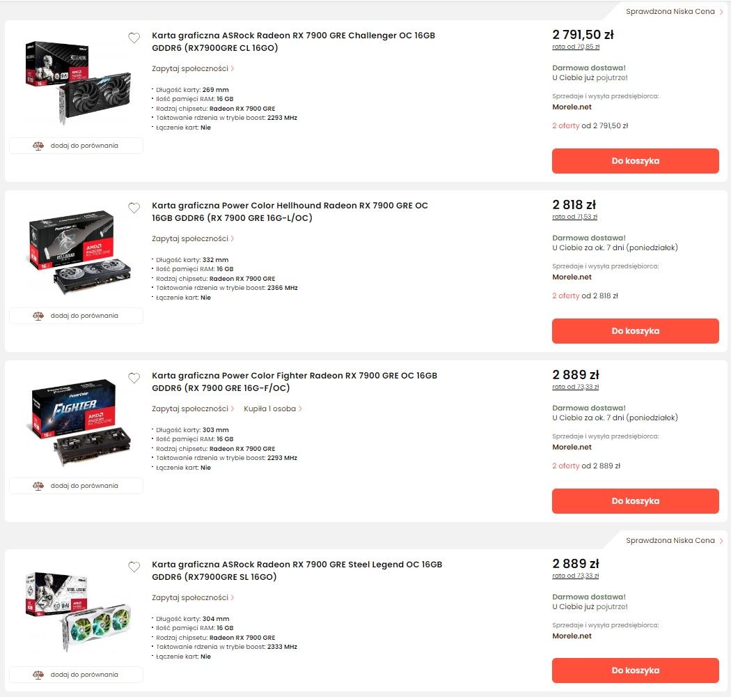Radeon RX 7900 GRE - ceny