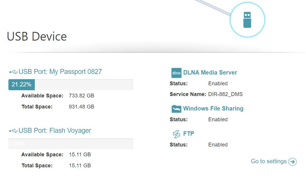 D-Link EXO AC2600 menu USB