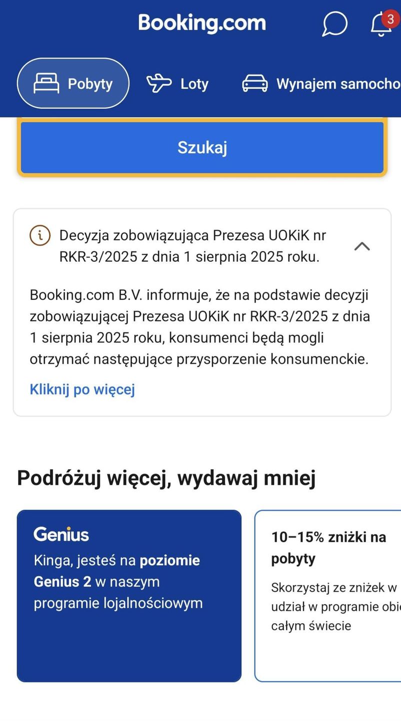 Screen aplikacji Booking.com