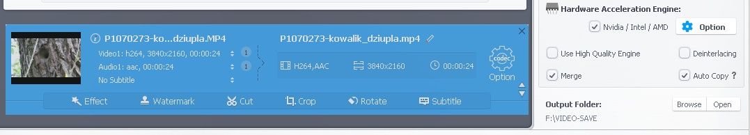 VideoProc opcje przetwarzania wideo