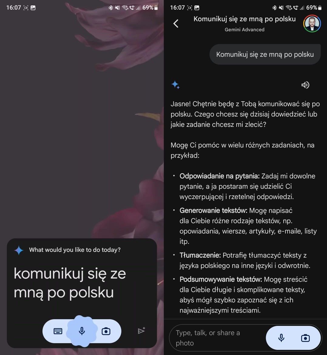 Aplikacja Google Gemini działa po polsku