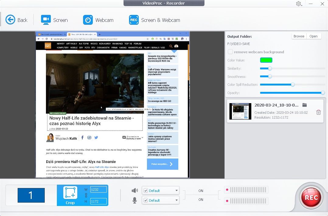 Nagrywanie ekranu w VideoProc Recorder