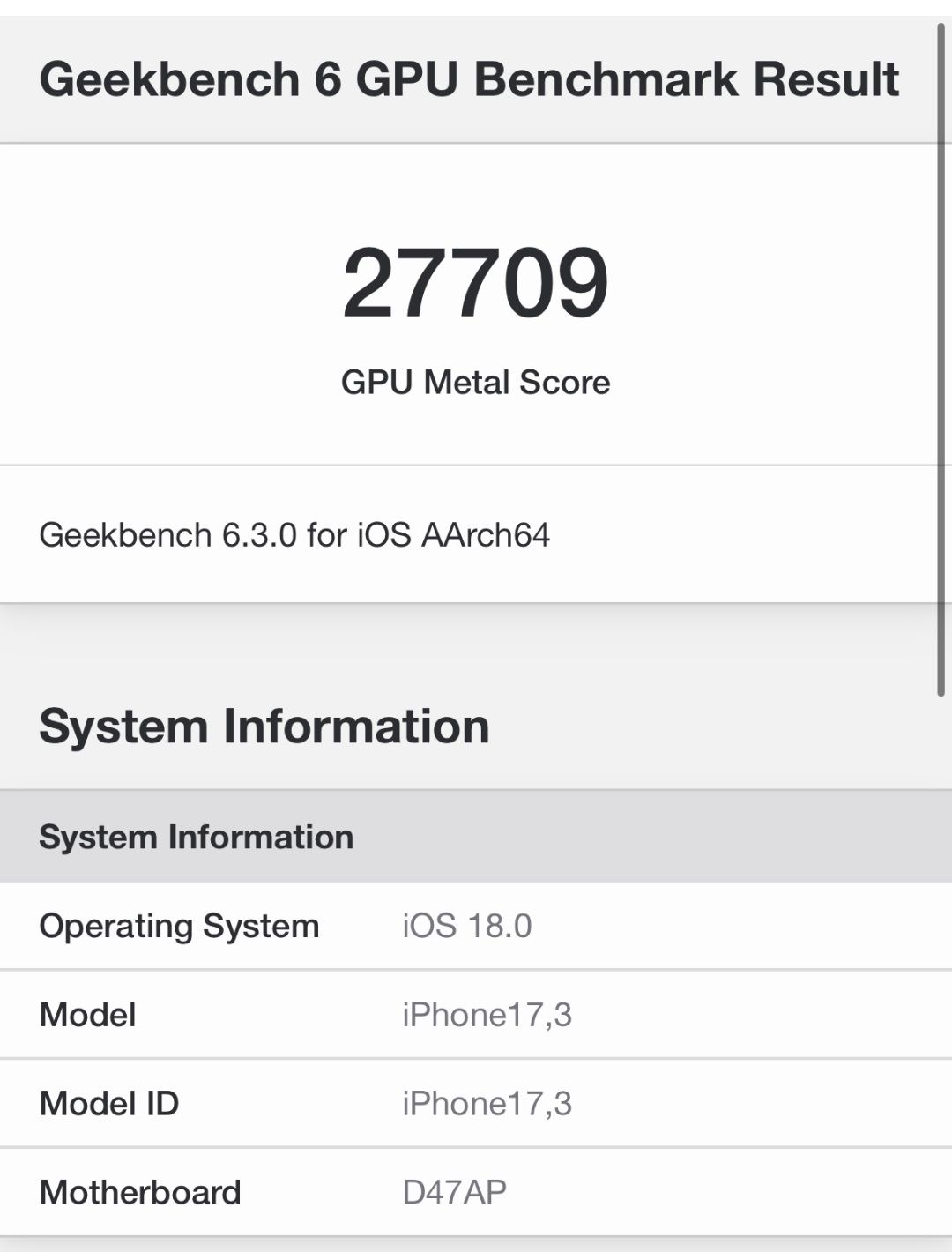 iPhone 16 geekbench 6 gpu