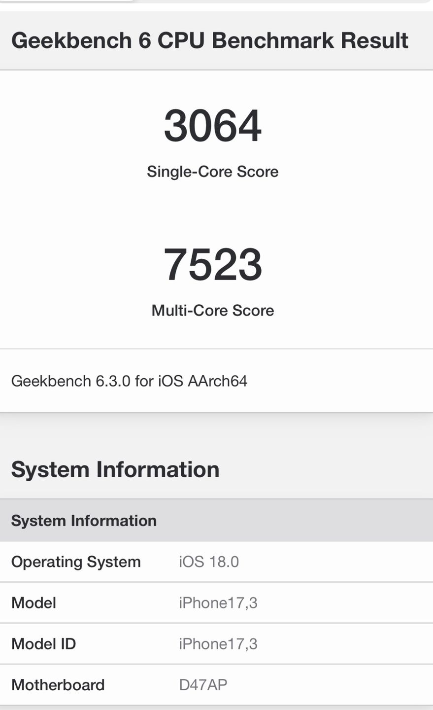 iPhone 16 geekbench 6 cpu