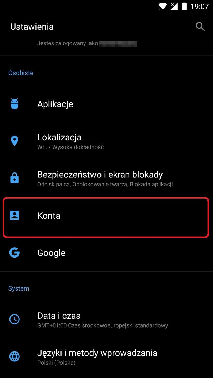Ustawienia konta Google