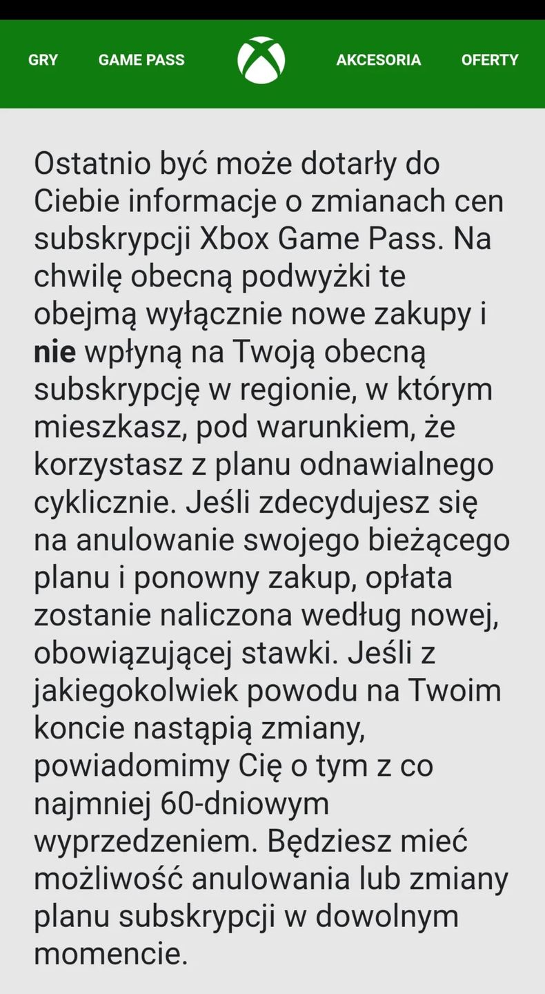 Microsoft - wiadomość o Xbox Game Pass
