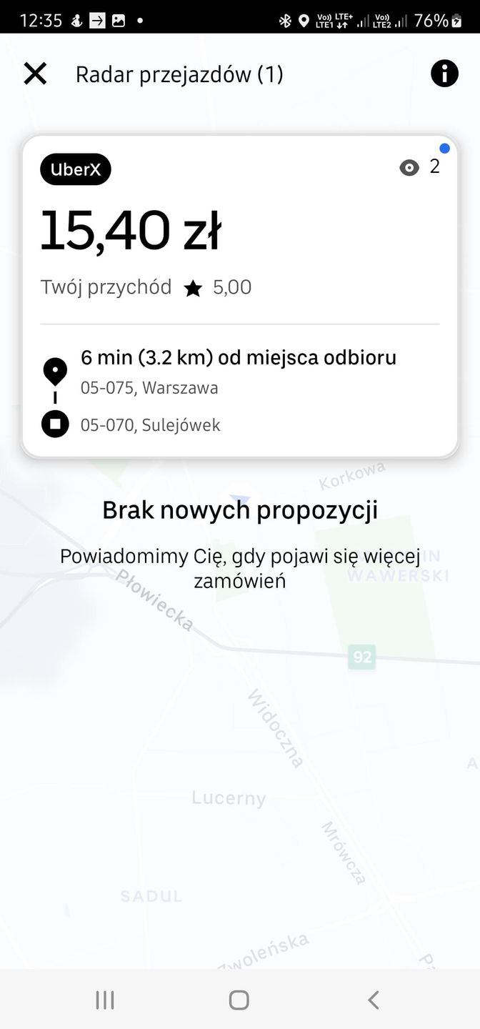 Uber - radar przejazdów