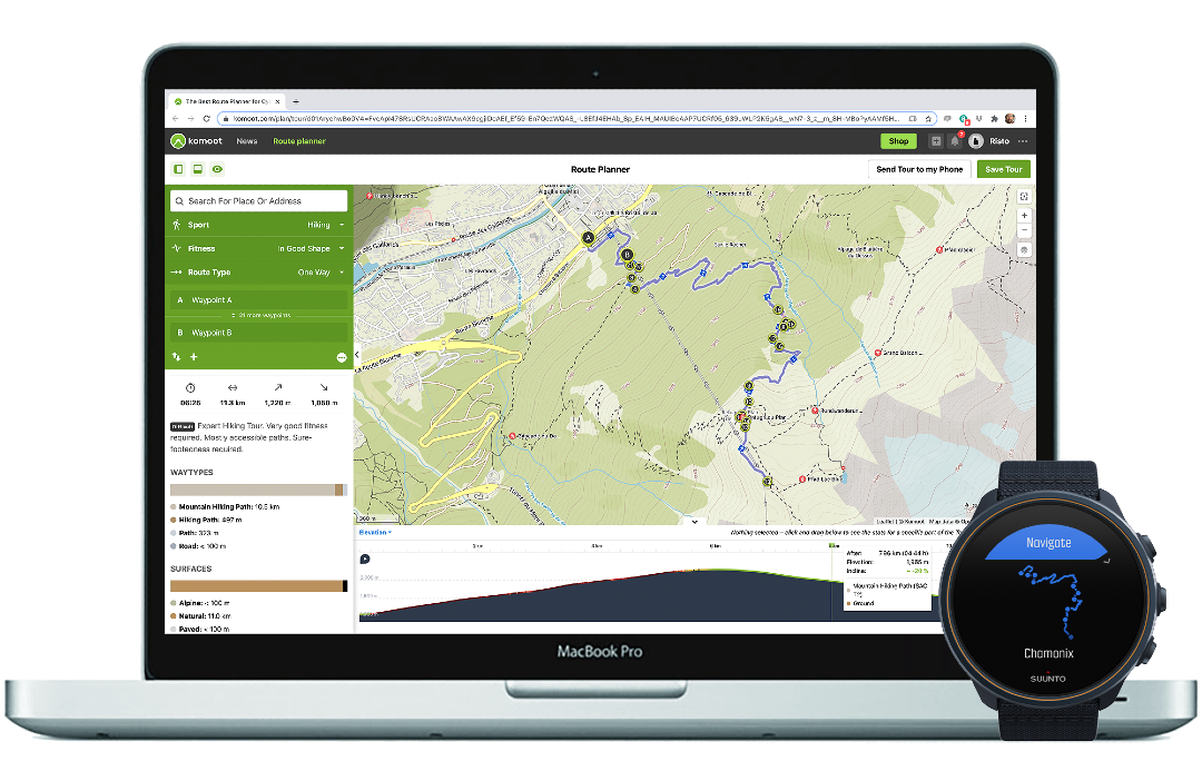 Suunto 9 - nawigacja Komoot na laptopie