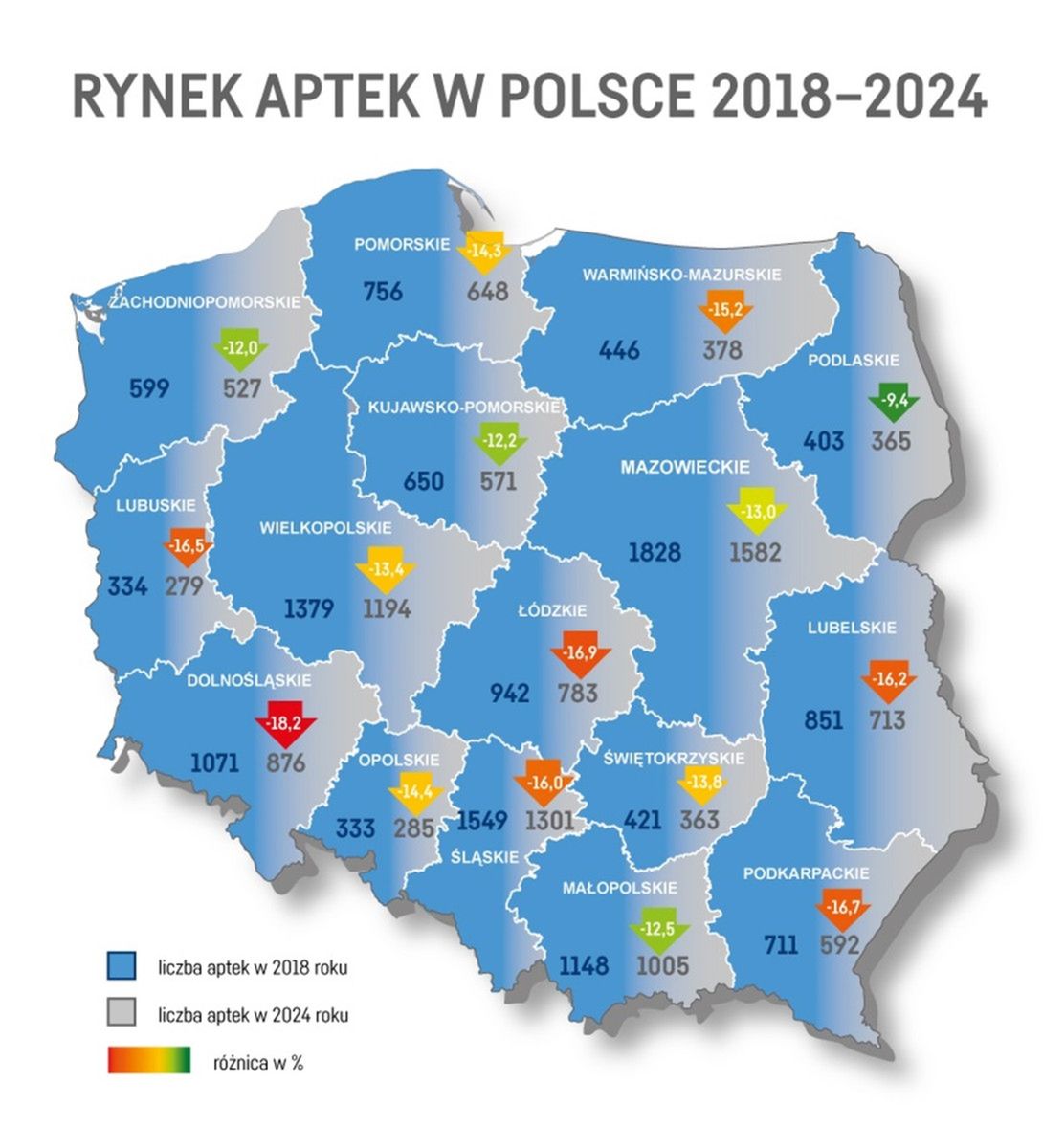 Białe plamy na samorządowej mapie Polski - gdzie w Polsce znikają apteki?