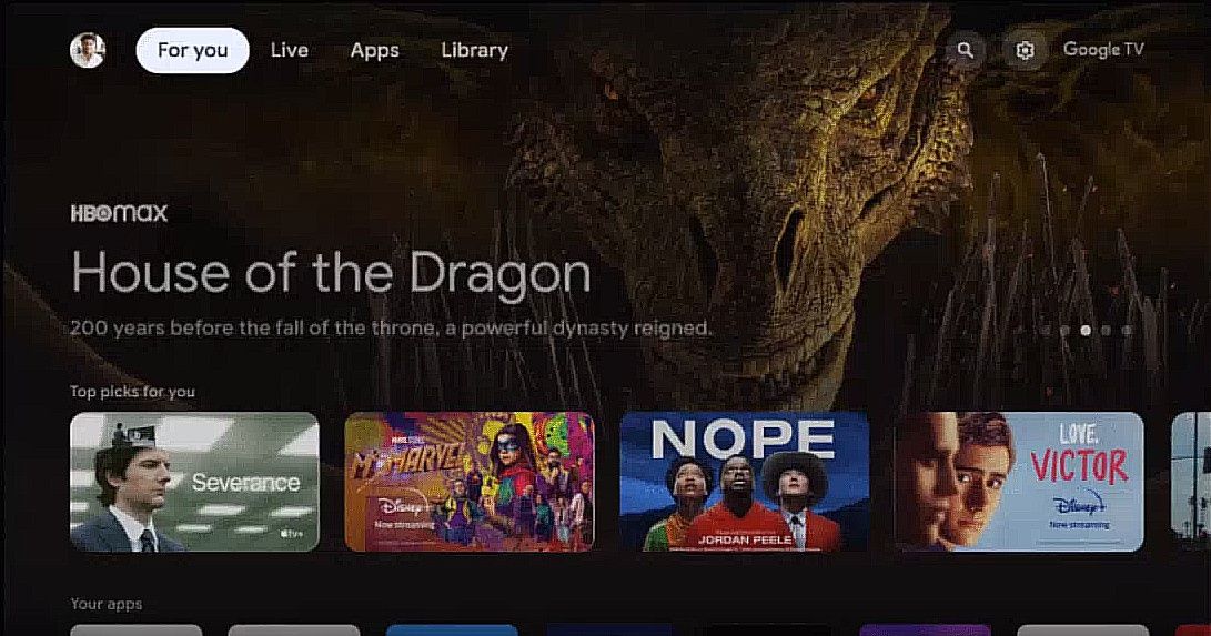 Google TV menu