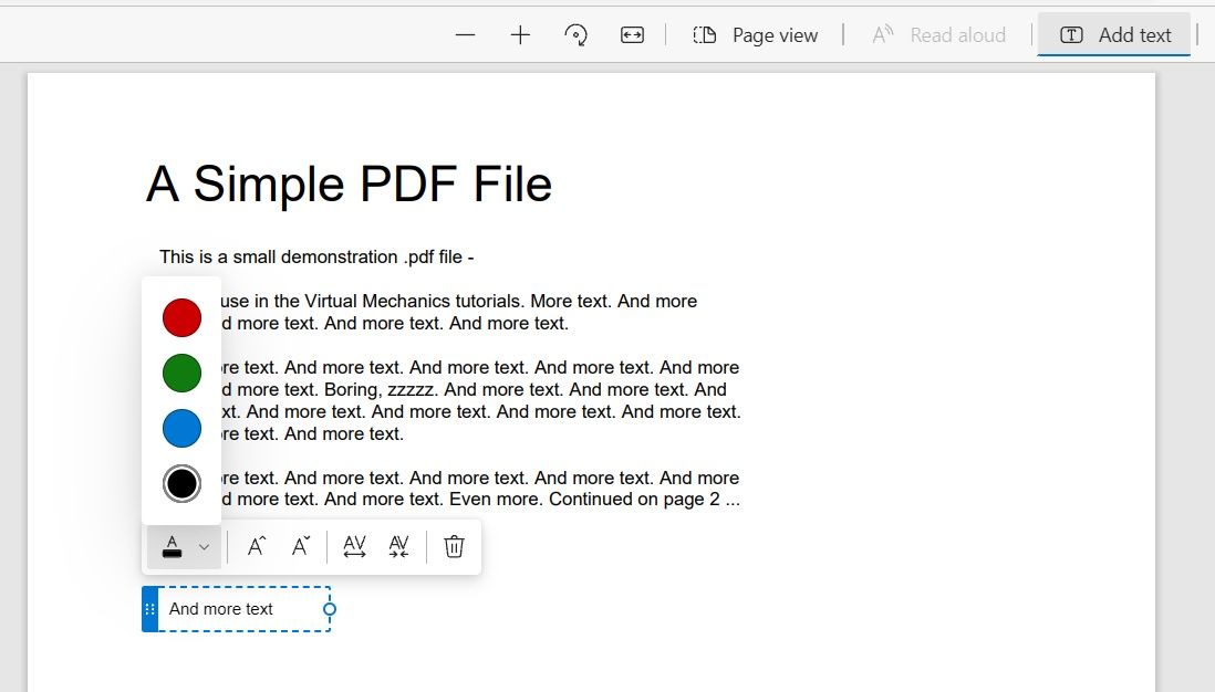 Microsoft Edge - dodawanie tekstu do PDF