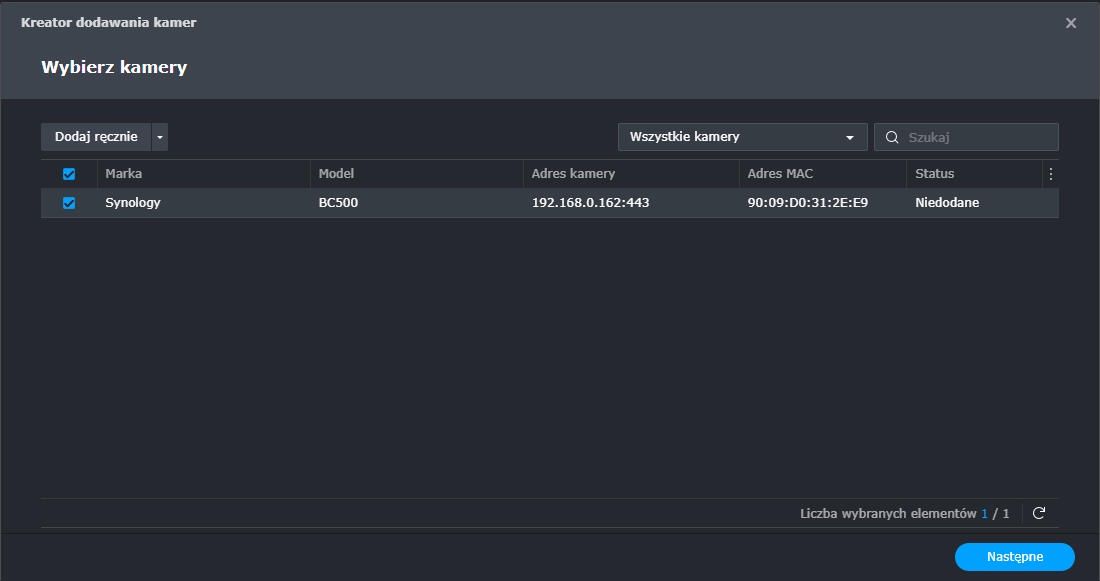 Synology BC500 - konfiguracja 1