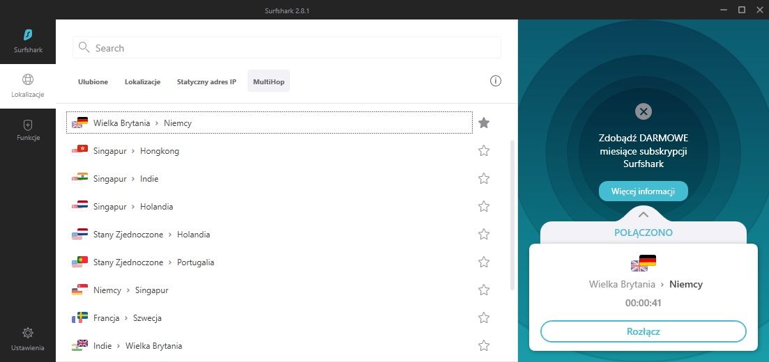 Surfshark VPN połączenie