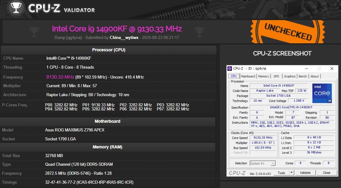 Intel Core i9-14900KF - rekord podkręcania procesora