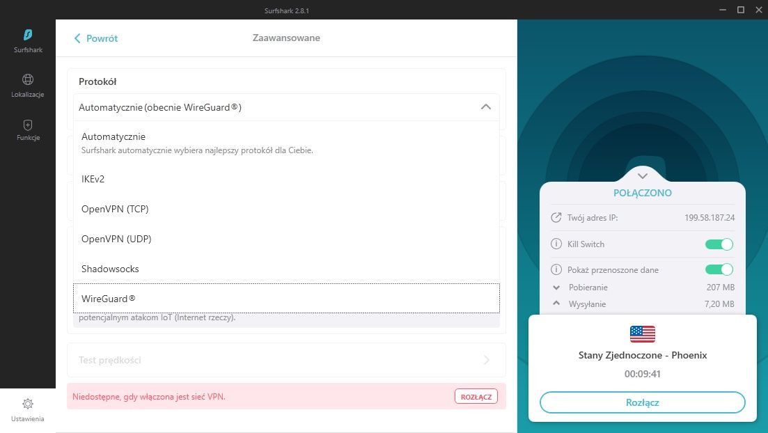 SurfsharkVPN protokoły