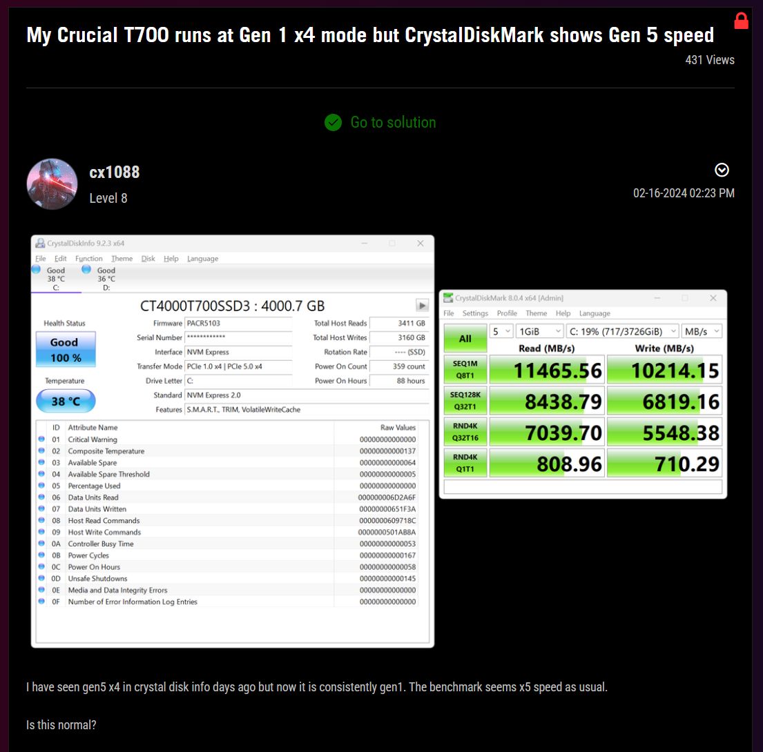 Problemy z dyskiem SSD - Crucial T700