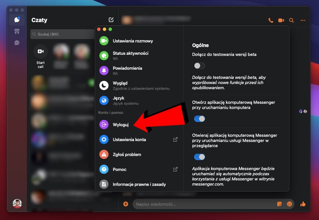 Messenger - wylogowanie z aplikacji na komputerze