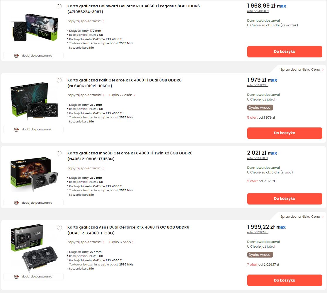 GeForce RTX 4060 Ti - sklepy