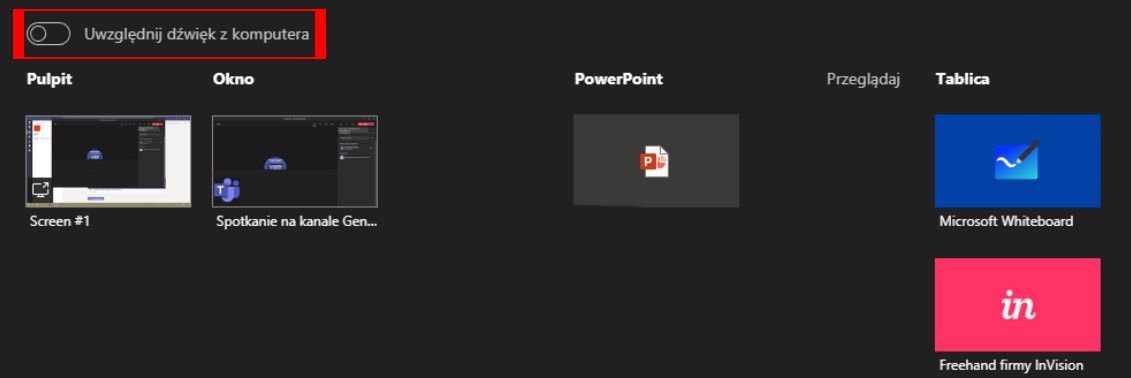 Udostępnianie dźwięku w Microsoft Teams