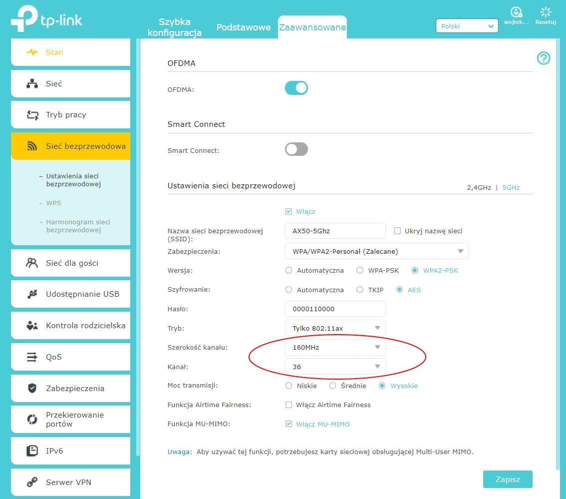 Zmiana kanału Wi-Fi i jego szerokości