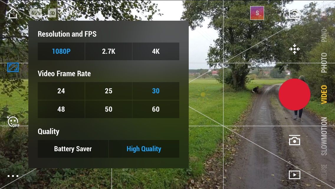 DJI Pocket 2 - ustawienia filmu w aplikacji DJI MIMO