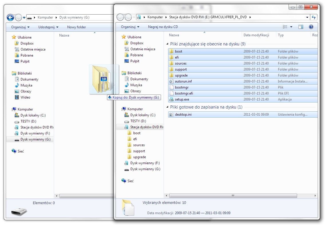 Kopiowani plików na pendrive