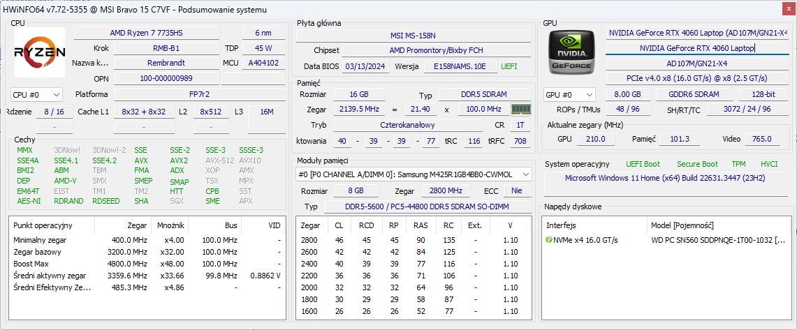 MSI Bravo 15 C7FV - HWINFO