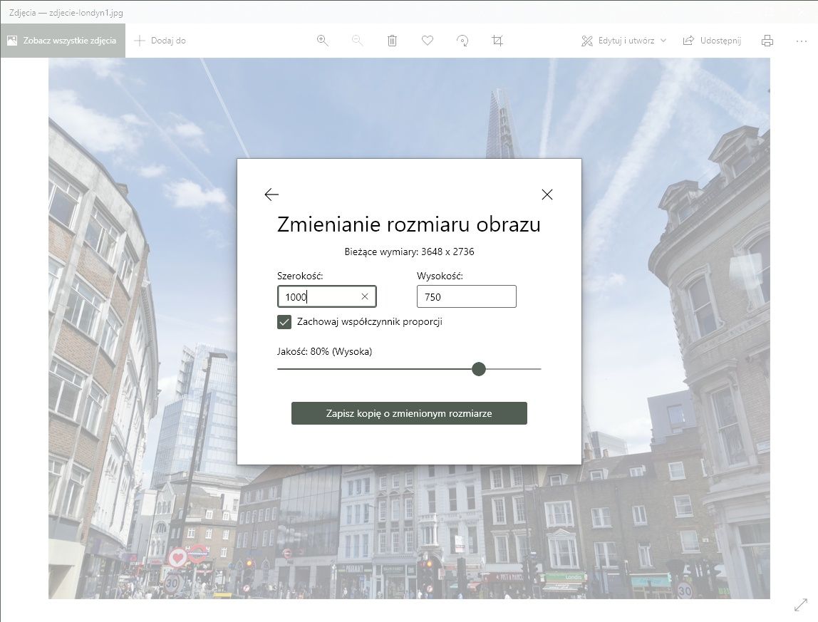Zdjęcia Windows zmiana rozmiaru okno dialogowe