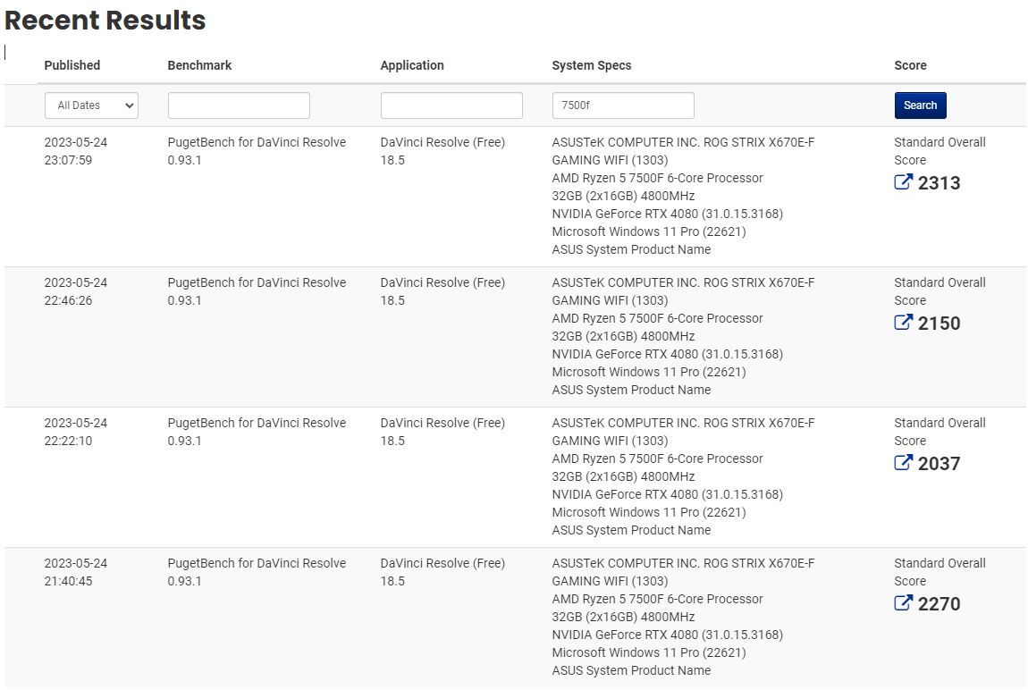 AMD Ryzen 5 7500F - PugetBench