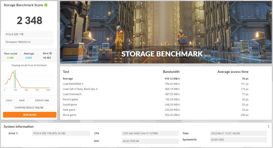 Huawei MateBook 16s - 3dmark storage