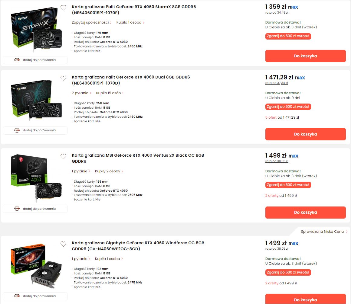 GeForce RTX 4060 - ceny kart graficznych
