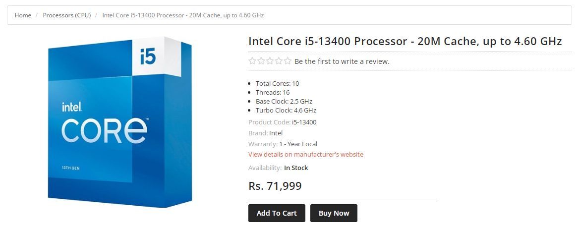 Intel Core i5-13400 - sprzedaż procesora