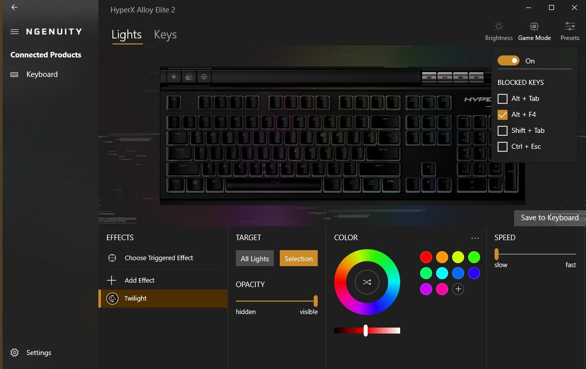 HyperX Aloy Elite 2 - efekty świetlne