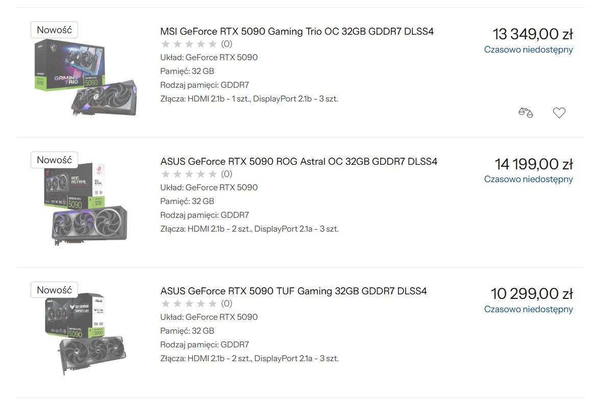 GeForce RTX 5090 - ceny kart