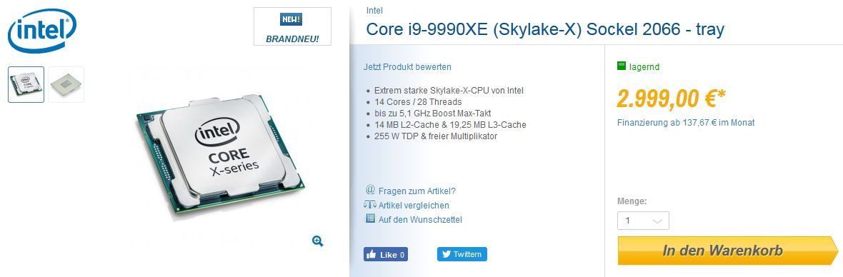 Intel Core i9-9990XE - ofera sprzedaży