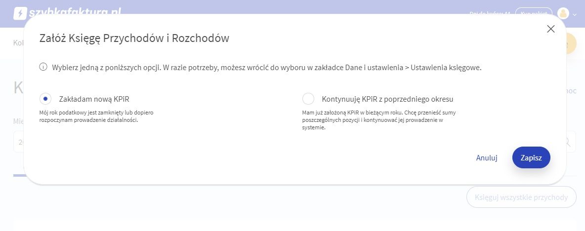 Szybkafaktura.pl założenie księga