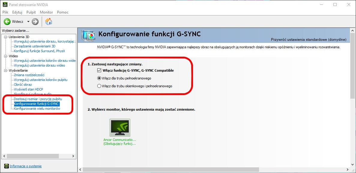 Ustawienia NVIDIA G-Sync