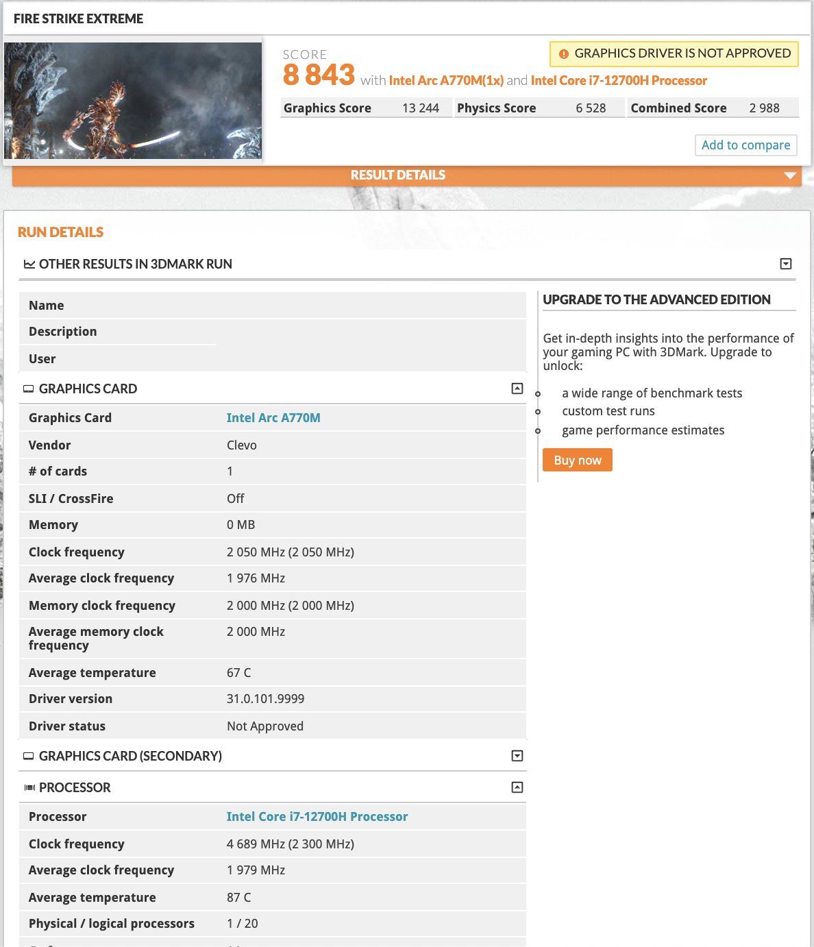 Intel Arc A770M - wydajność w 3DMark Time Spy