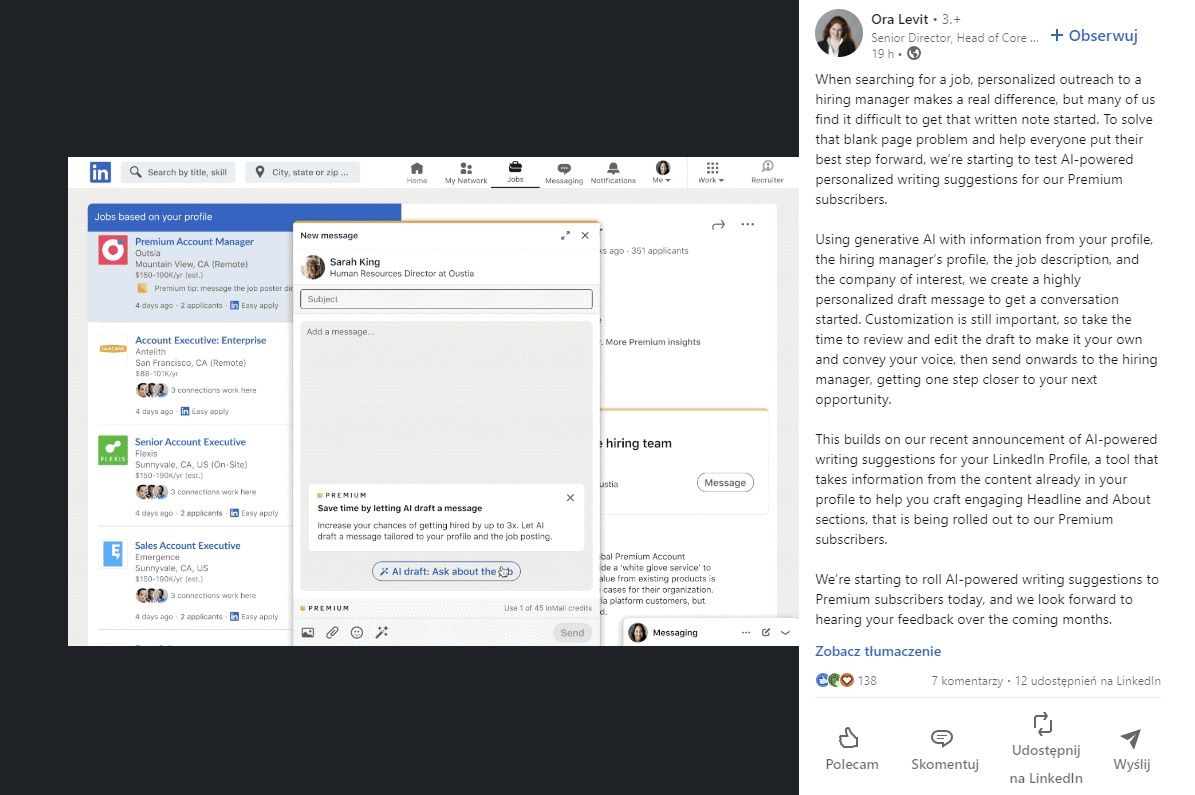 LinkedIn - pomoc AI