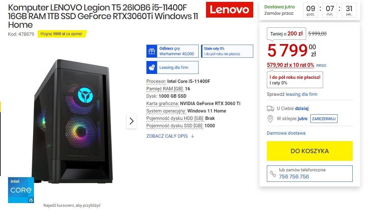 Lenovo LEGION T5 z GeForce RTX 3060 Ti