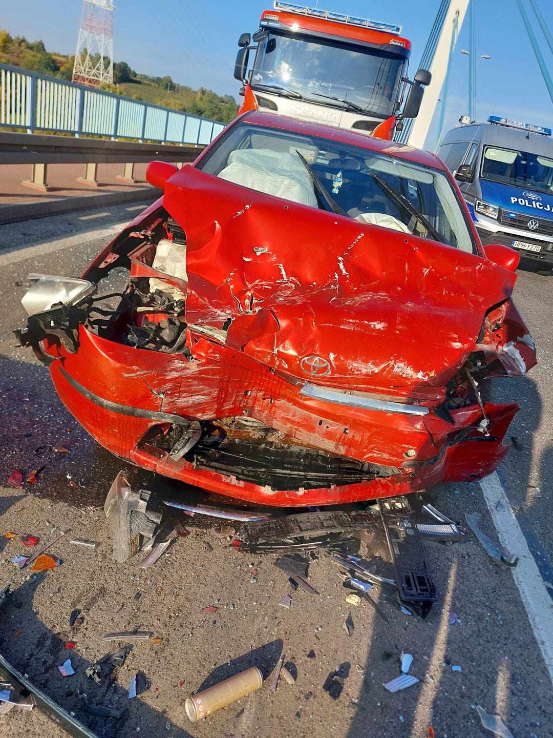 Zderzenie trzech pojazdów na Moście Solidarności