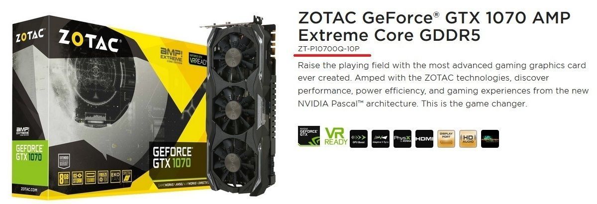 Zotac GeForce GTX 1070 AMP Extreme Core GDDR5