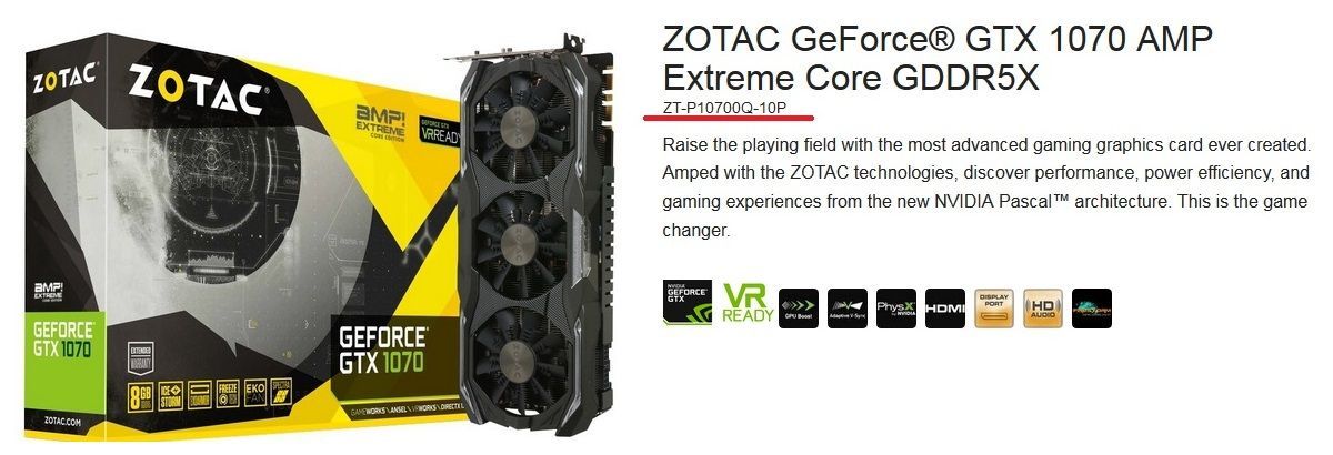 Zotac GeForce GTX 1070 AMP Extreme Core GDDR5X