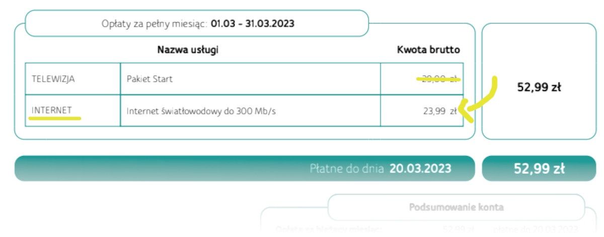 UPC faktura