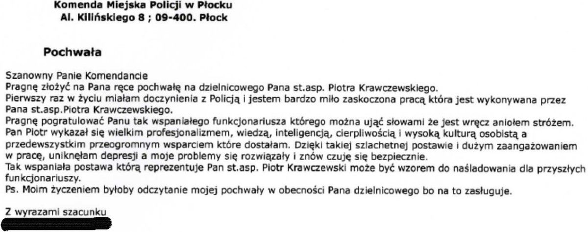Pochwała dla dzielnicowego 