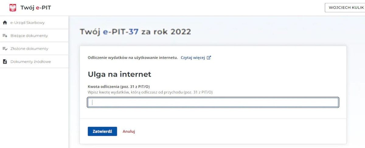 Twój e-PIT ulga na internet