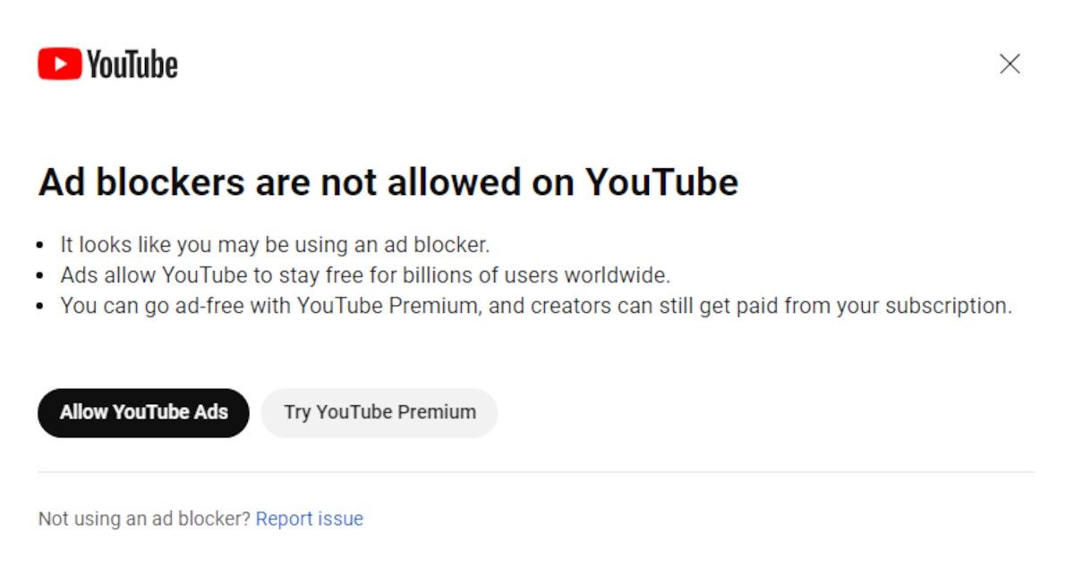 YouTube reklamy komunikat
