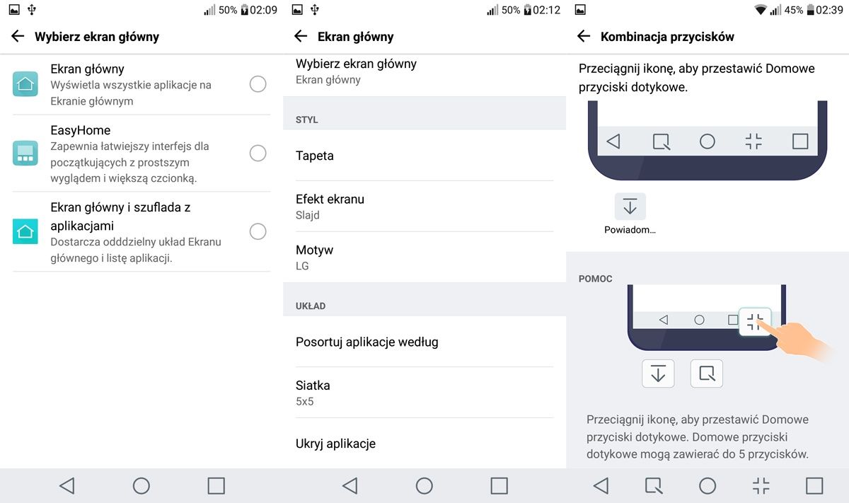 LG X Cam ekrany startowe menu