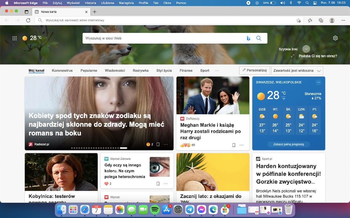 Microsoft Edge - strona startowa