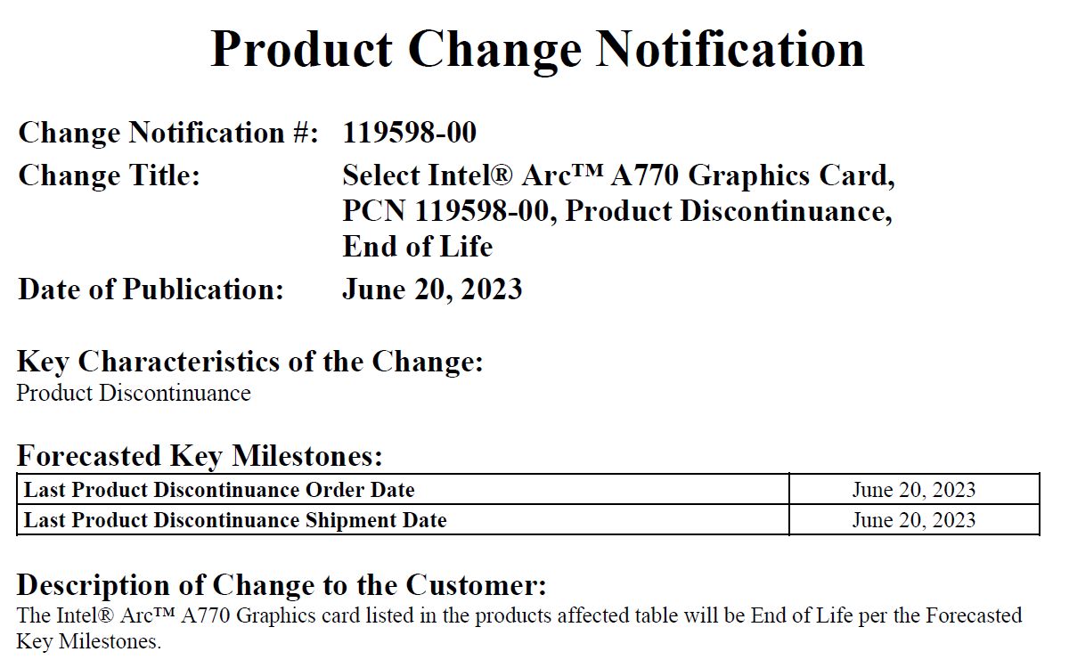 Intel Arc A770 - EOL
